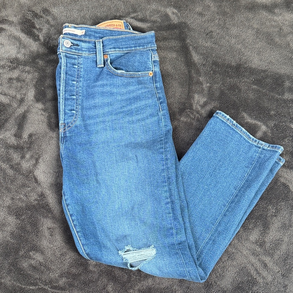 Levi's Blue Wedgie Straight Jeans with Subtle Knee Distress
